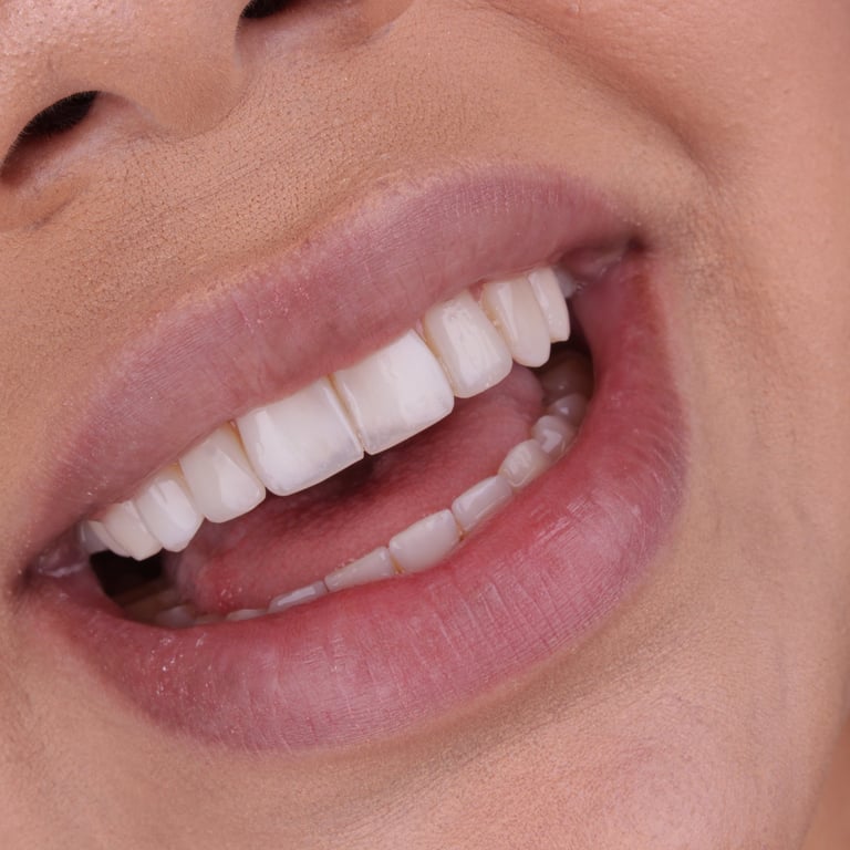 Dentes com brilho natural depois da lente de contato dental